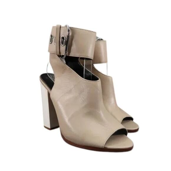 Aldo Shoes Womens 7.5 Pumps Ankle Wrap Buckle Bootie Peep Toe Leather Block Heel - Picture 1 of 16